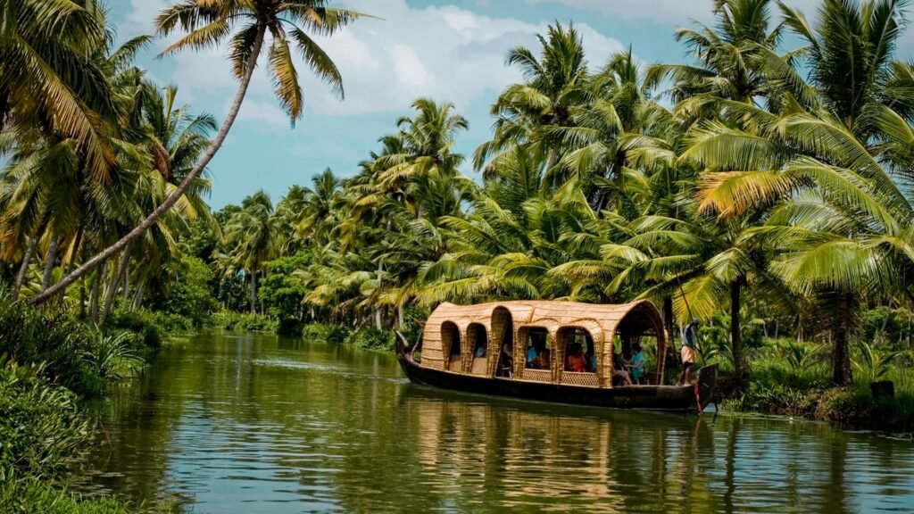 brown boat on body of water near green trees during daytime